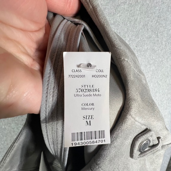 White House Black Market Ultra Suede Cropped Faux Moto Jacket Mercury Gray  M - Picture 13 of 13